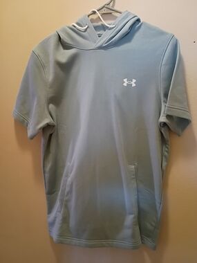 Under Armour Short Sleeve Rival Terry Hoodie 1376766 Gray Mint Green - NWT Small